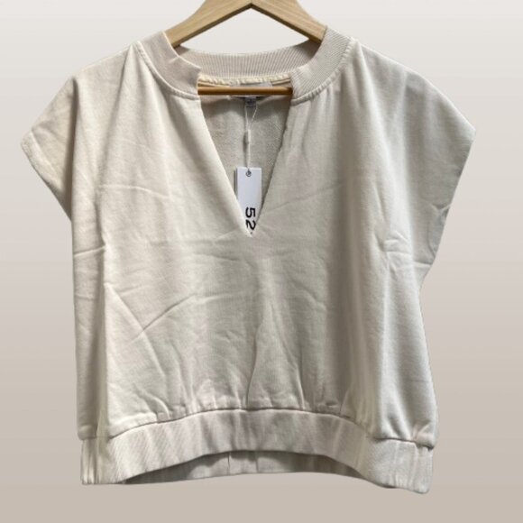 525 America V Neck Cropped French Terry Top in Chalk Cream Neutral NEW Large - Picture 1 of 5